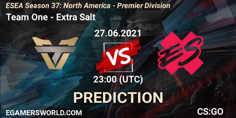 Pronósticos Team One - Extra Salt. 27.06.2021 at 23:00. ESEA Season 37: North America - Premier Division - Counter-Strike (CS2)
