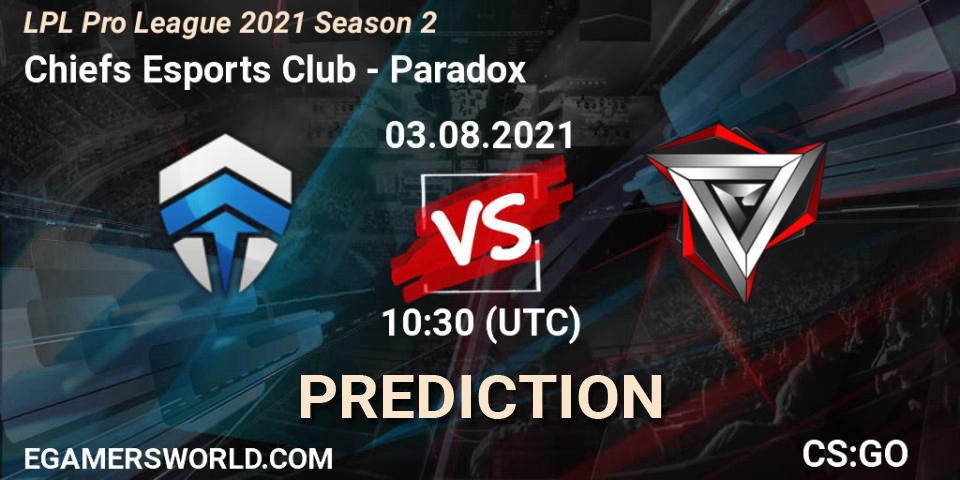 Pronósticos Chiefs Esports Club - Paradox. 03.08.21. LPL Pro League 2021 Season 2 - CS2 (CS:GO)