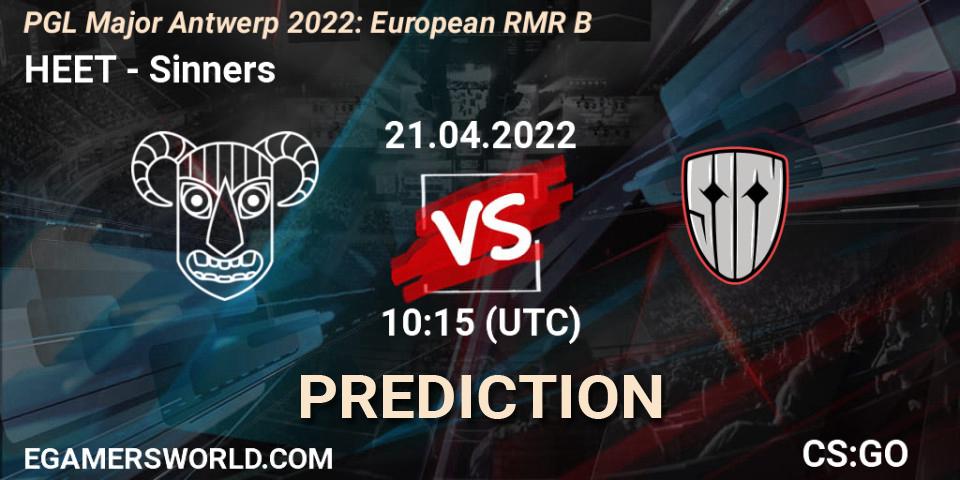 Pronósticos HEET - Sinners. 21.04.2022 at 10:30. PGL Major Antwerp 2022: European RMR B - Counter-Strike (CS2)