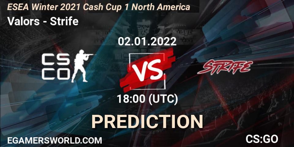 Pronósticos Valors - Strife. 02.01.2022 at 18:00. ESEA Cash Cup: North America - Winter 2022 #1 - Counter-Strike (CS2)