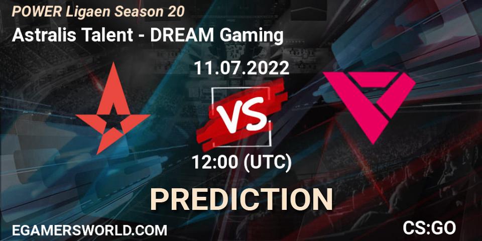Pronósticos Astralis Talent - DREAM Gaming. 11.07.2022 at 11:15. Dust2.dk Ligaen Season 20 - Counter-Strike (CS2)