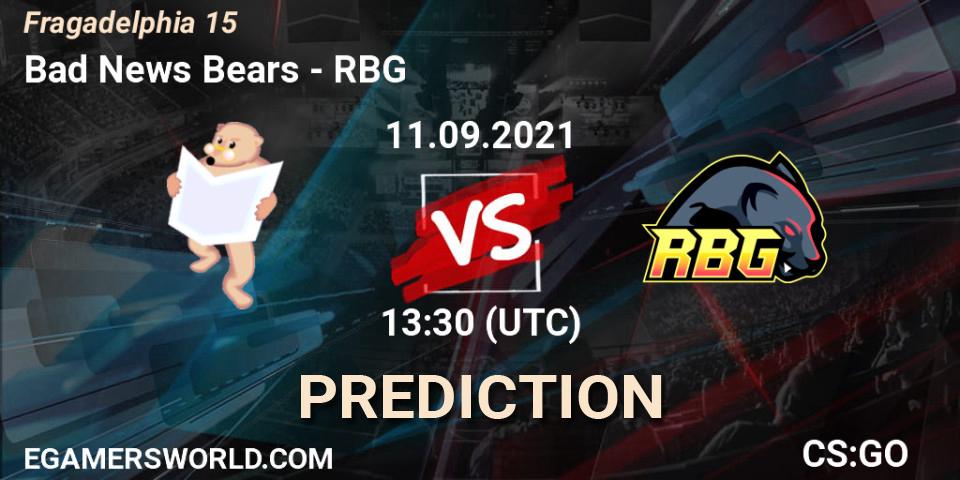 Pronósticos Bad News Bears - RBG. 11.09.2021 at 13:30. Fragadelphia 15 - Counter-Strike (CS2)
