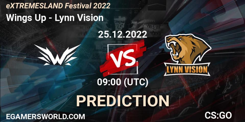 Pronósticos Wings Up - Lynn Vision. 25.12.2022 at 06:10. eXTREMESLAND Festival 2022 - Counter-Strike (CS2)