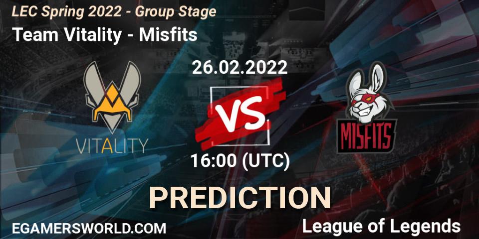 Pronósticos Team Vitality - Misfits. 26.02.22. LEC Spring 2022 - Group Stage - LoL