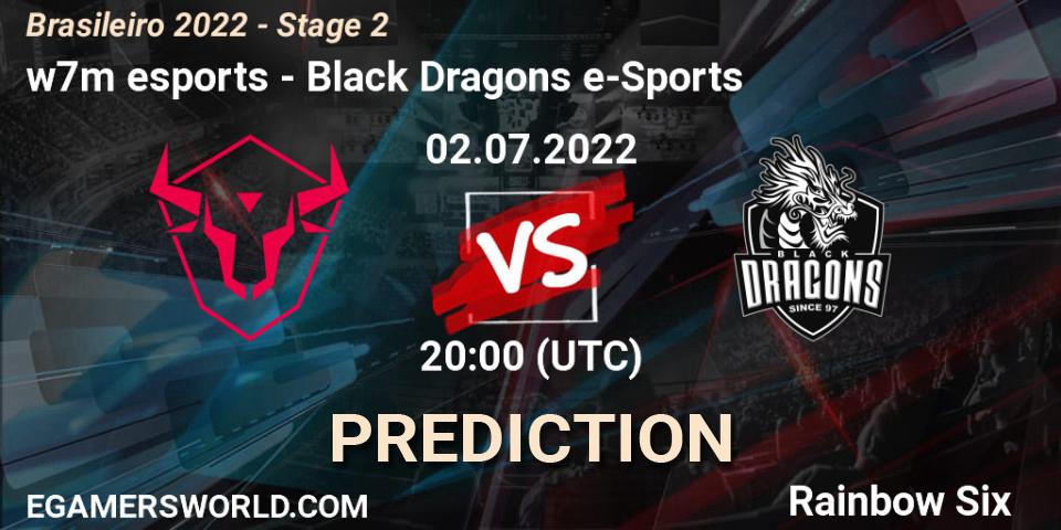 Pronósticos w7m esports - Black Dragons e-Sports. 02.07.2022 at 20:00. Brasileirão 2022 - Stage 2 - Rainbow Six
