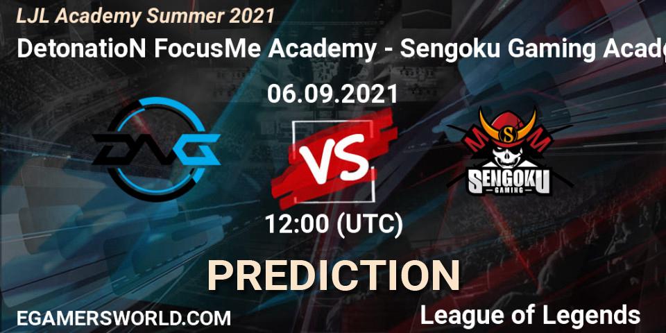 Pronósticos DetonatioN FocusMe Academy - Sengoku Gaming Academy. 06.09.2021 at 12:00. LJL Academy Summer 2021 - LoL