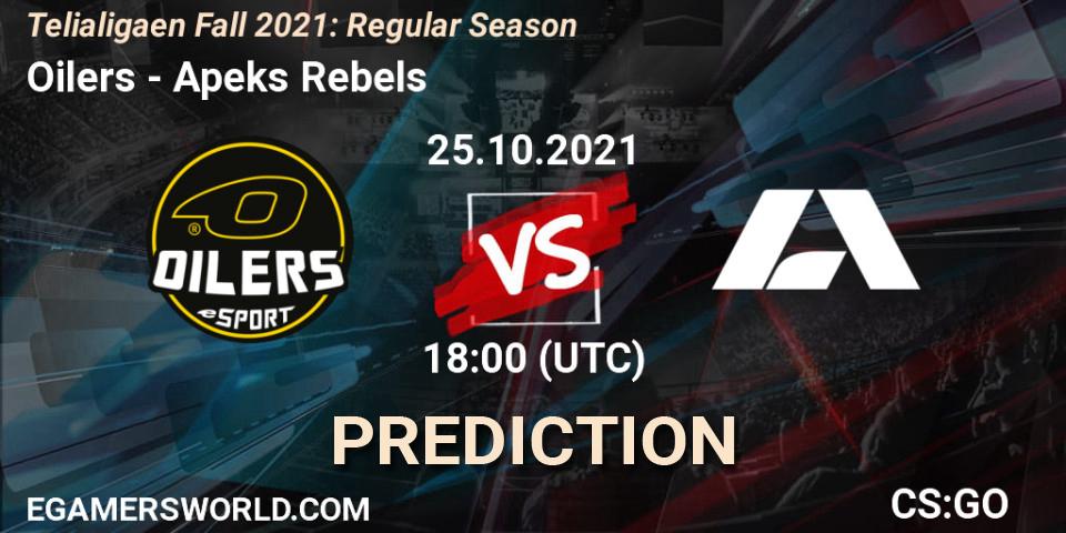 Pronósticos Oilers - Apeks Rebels. 25.10.2021 at 18:00. Telialigaen Fall 2021: Regular Season - Counter-Strike (CS2)