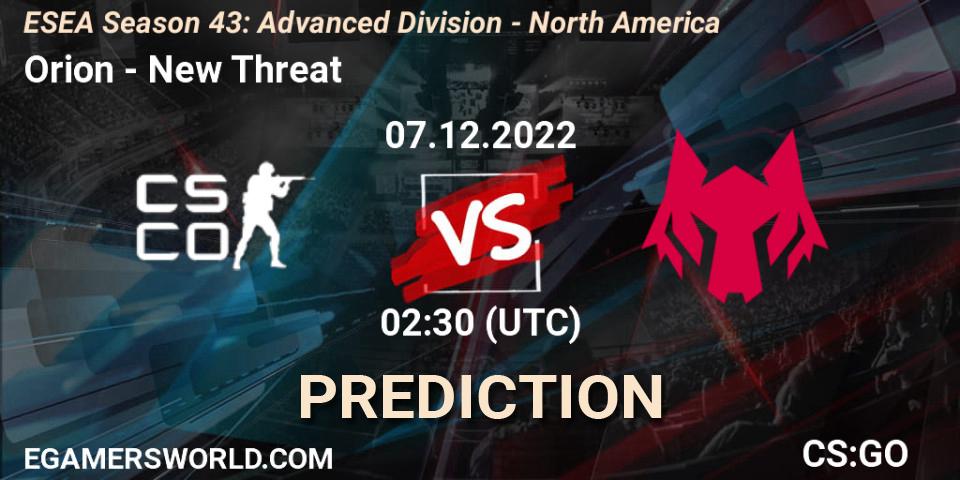 Pronósticos Orion - New Threat. 07.12.22. ESEA Season 43: Advanced Division - North America - CS2 (CS:GO)