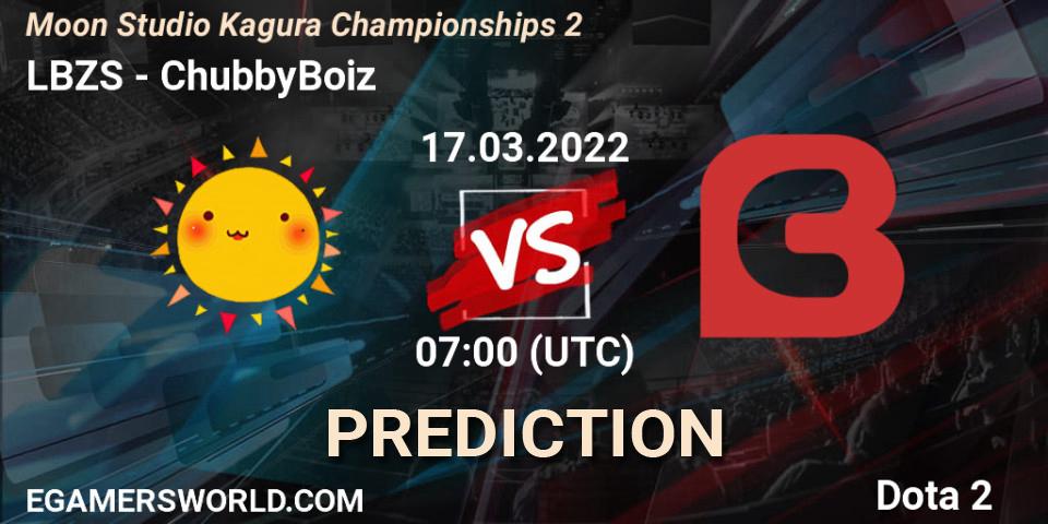 Pronósticos LBZS - ChubbyBoiz. 17.03.2022 at 07:00. Moon Studio Kagura Championships 2 - Dota 2