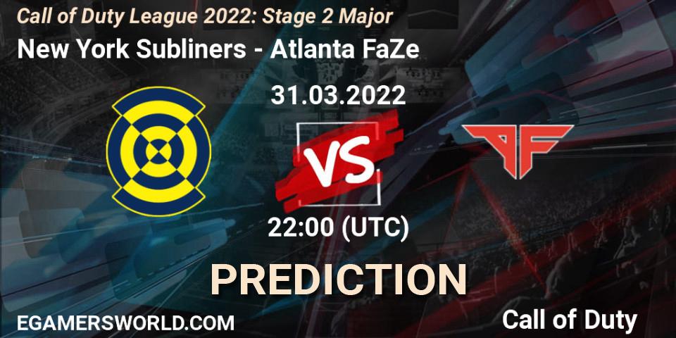 Pronósticos New York Subliners - Atlanta FaZe. 31.03.22. Call of Duty League 2022: Stage 2 Major - Call of Duty