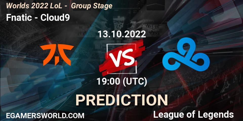 Pronósticos Fnatic - Cloud9. 13.10.2022 at 19:00. Worlds 2022 LoL - Group Stage - LoL