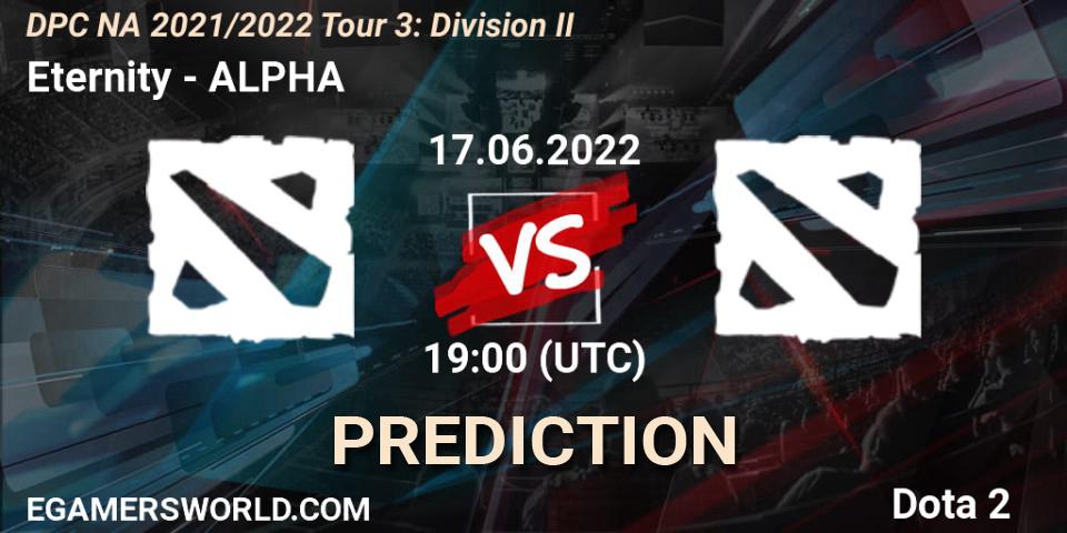 Pronósticos Eternity - ALPHA. 17.06.2022 at 18:55. DPC NA 2021/2022 Tour 3: Division II - Dota 2