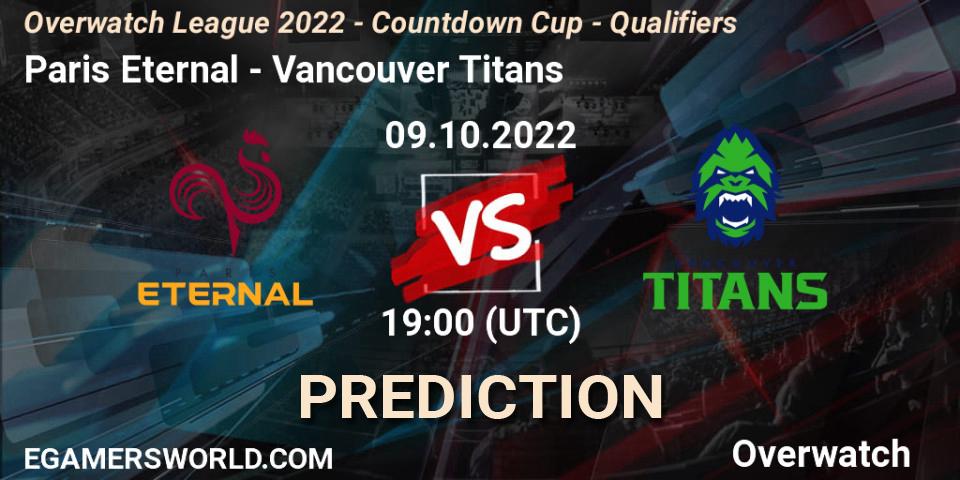 Pronósticos Paris Eternal - Vancouver Titans. 09.10.22. Overwatch League 2022 - Countdown Cup - Qualifiers - Overwatch