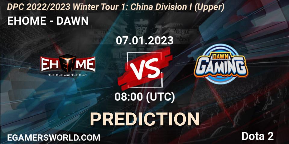 Pronósticos EHOME - DAWN. 07.01.2023 at 08:02. DPC 2022/2023 Winter Tour 1: CN Division I (Upper) - Dota 2