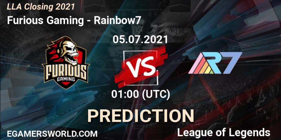 Pronósticos Furious Gaming - Rainbow7. 05.07.21. LLA Closing 2021 - LoL