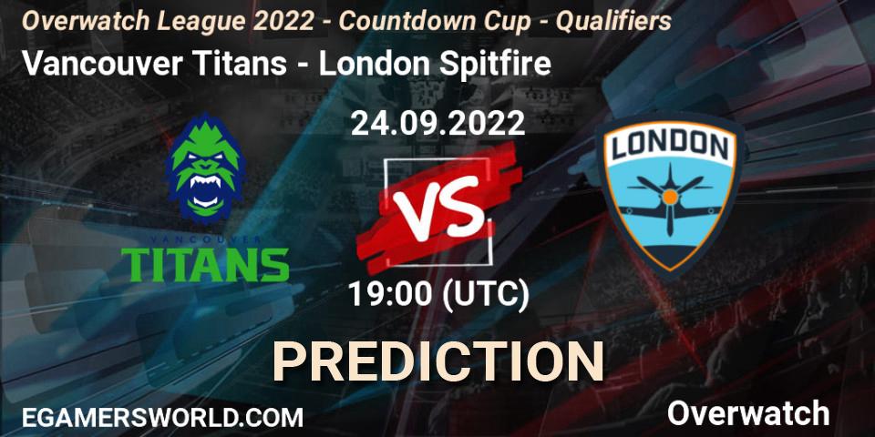 Pronósticos Vancouver Titans - London Spitfire. 24.09.22. Overwatch League 2022 - Countdown Cup - Qualifiers - Overwatch