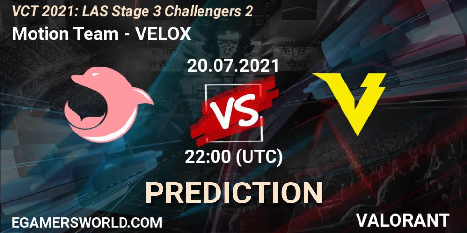 Pronósticos Motion Team - VELOX. 20.07.2021 at 22:00. VCT 2021: LAS Stage 3 Challengers 2 - VALORANT
