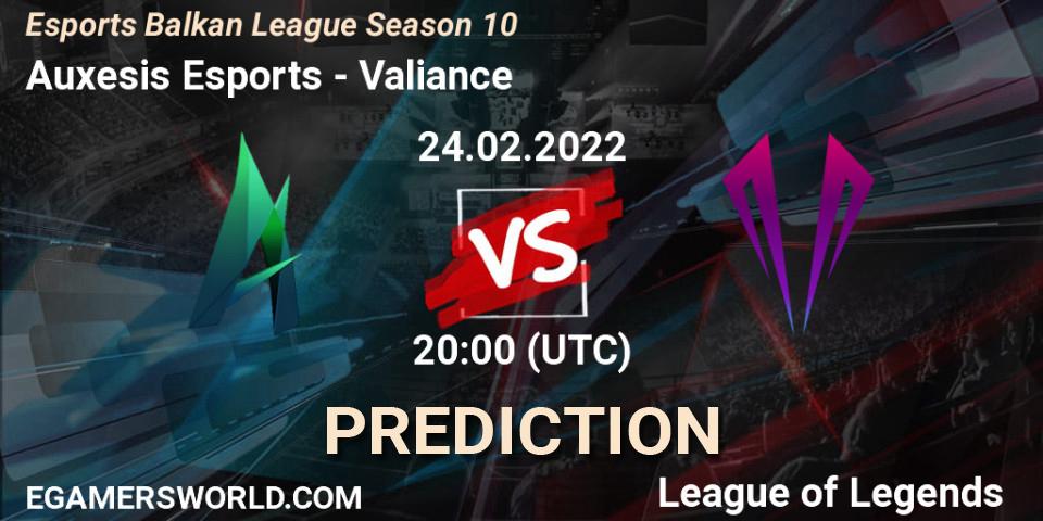 Pronósticos Auxesis Esports - Valiance. 24.02.2022 at 20:00. Esports Balkan League Season 10 - LoL
