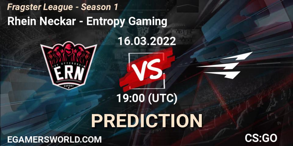 Pronósticos Rhein Neckar - Entropy Gaming. 16.03.2022 at 19:00. Fragster League - Season 1 - Counter-Strike (CS2)