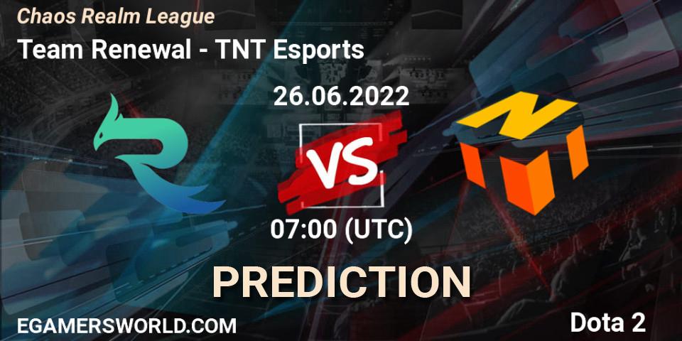 Pronósticos Team Renewal - TNT Esports. 26.06.2022 at 07:07. Chaos Realm League - Dota 2