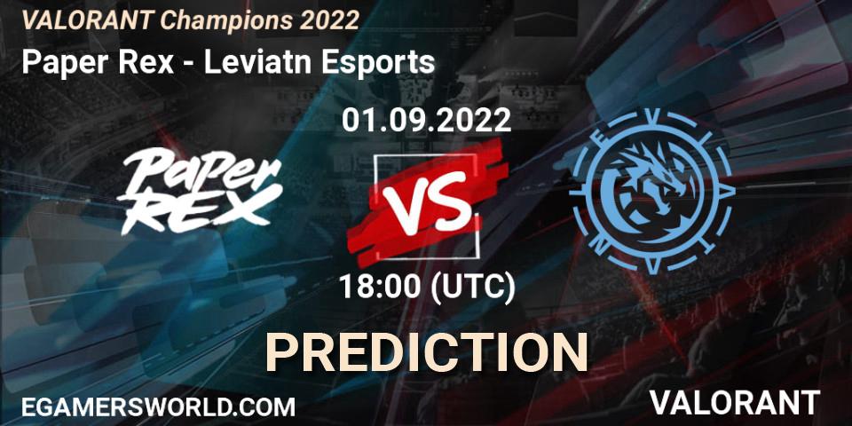 Pronósticos Paper Rex - Leviatán Esports. 01.09.2022 at 18:45. VALORANT Champions 2022 - VALORANT