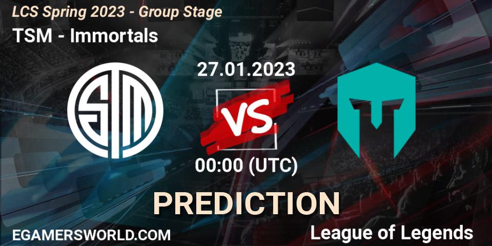 Pronósticos TSM - Immortals. 27.01.23. LCS Spring 2023 - Group Stage - LoL