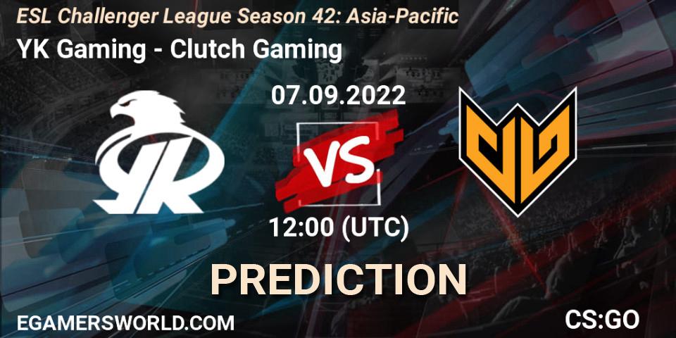 Pronósticos YK Gaming - Clutch Gaming. 07.09.2022 at 12:00. ESL Challenger League Season 42: Asia-Pacific - Counter-Strike (CS2)
