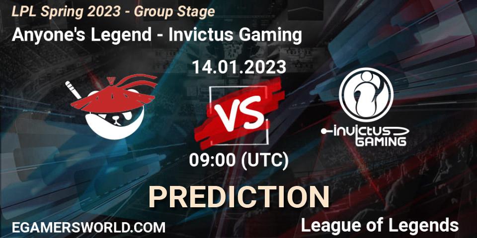 Pronósticos Anyone's Legend - Invictus Gaming. 14.01.23. LPL Spring 2023 - Group Stage - LoL