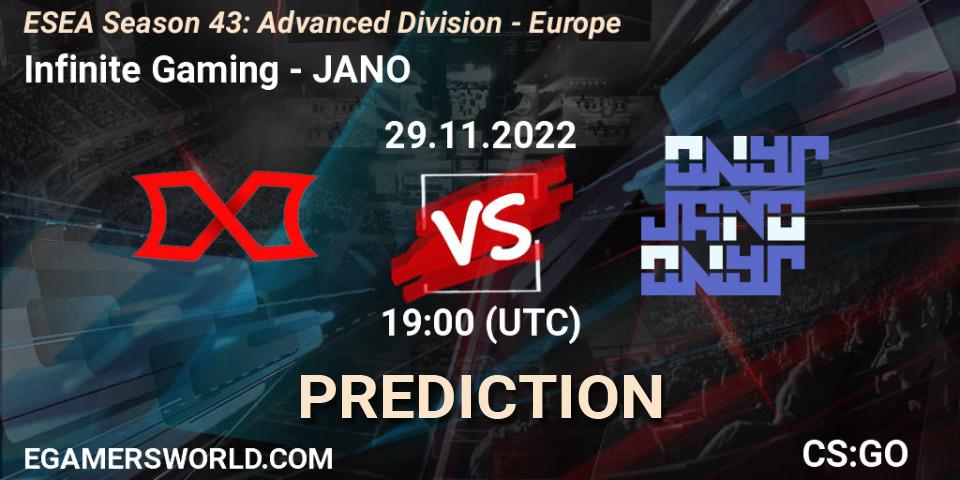 Pronósticos Infinite Gaming - JANO. 29.11.22. ESEA Season 43: Advanced Division - Europe - CS2 (CS:GO)