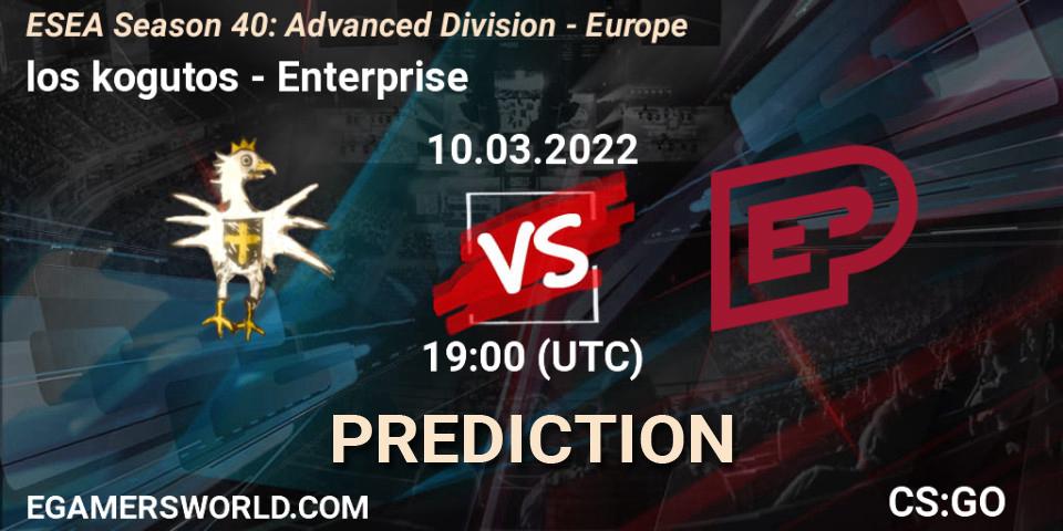 Pronósticos los kogutos - Enterprise. 10.03.2022 at 19:00. ESEA Season 40: Advanced Division - Europe - Counter-Strike (CS2)