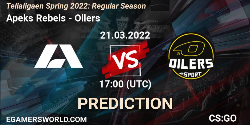 Pronósticos Apeks Rebels - Oilers. 21.03.2022 at 17:00. Telialigaen Spring 2022: Regular Season - Counter-Strike (CS2)