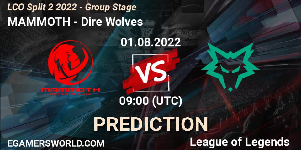 Pronósticos MAMMOTH - Dire Wolves. 01.08.2022 at 09:00. LCO Split 2 2022 - Group Stage - LoL