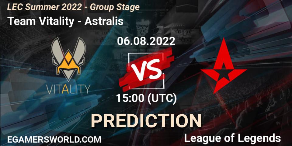 Pronósticos Team Vitality - Astralis. 06.08.2022 at 15:00. LEC Summer 2022 - Group Stage - LoL