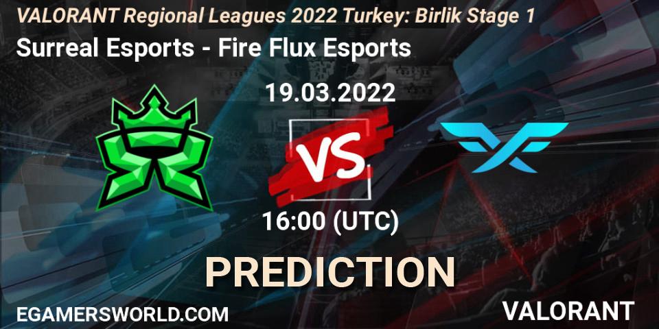Pronósticos Surreal Esports - Fire Flux Esports. 19.03.2022 at 16:00. VALORANT Regional Leagues 2022 Turkey: Birlik Stage 1 - VALORANT