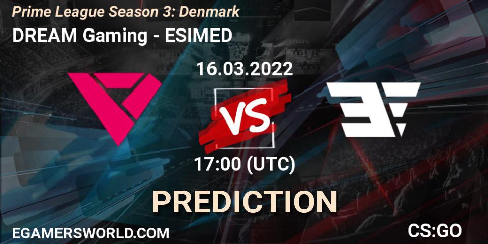 Pronósticos DREAM Gaming - ESIMED. 24.03.2022 at 18:00. Prime League Season 3: Denmark - Counter-Strike (CS2)
