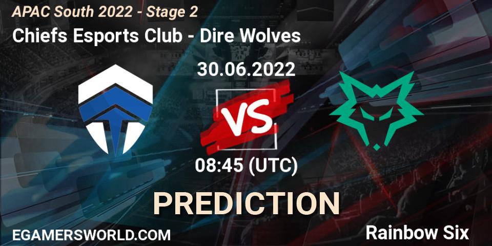 Pronósticos Chiefs Esports Club - Dire Wolves. 30.06.2022 at 08:45. APAC South 2022 - Stage 2 - Rainbow Six
