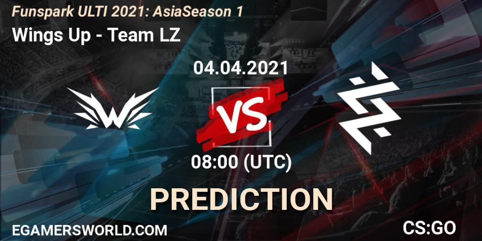 Pronósticos Wings Up - Team LZ. 04.04.2021 at 07:45. Funspark ULTI 2021: Asia Season 1 - Counter-Strike (CS2)