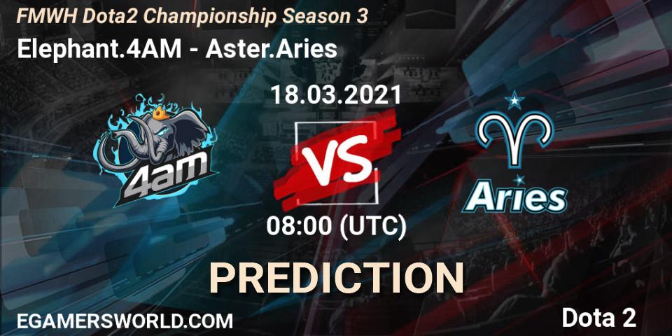 Pronósticos Elephant.4AM - Aster.Aries. 18.03.2021 at 07:02. FMWH Dota2 Championship Season 3 - Dota 2
