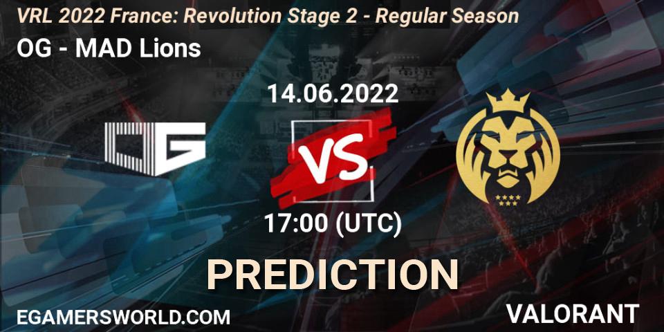 Pronósticos OG - MAD Lions. 14.06.2022 at 17:35. VRL 2022 France: Revolution Stage 2 - Regular Season - VALORANT