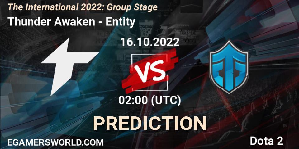 Pronósticos Thunder Awaken - Entity. 16.10.2022 at 02:08. The International 2022: Group Stage - Dota 2