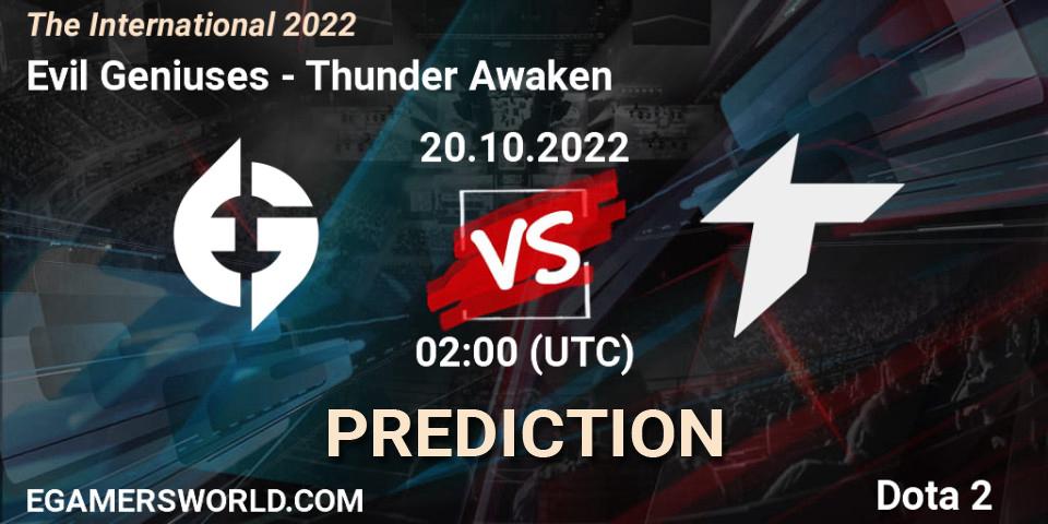 Pronósticos Evil Geniuses - Thunder Awaken. 20.10.2022 at 02:04. The International 2022 - Dota 2