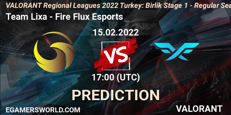 Pronósticos Team Lixa - Fire Flux Esports. 15.02.2022 at 18:15. VALORANT Regional Leagues 2022 Turkey: Birlik Stage 1 - Regular Season - VALORANT