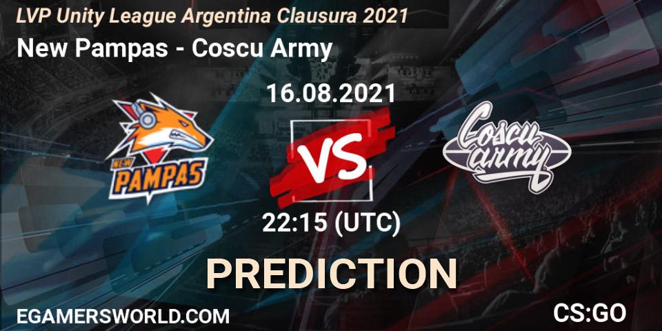 Pronósticos New Pampas - Coscu Army. 23.08.2021 at 22:15. LVP Unity League Argentina Clausura 2021 - Counter-Strike (CS2)