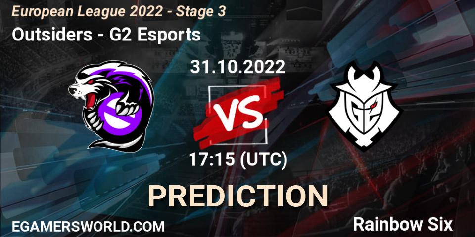 Pronósticos Outsiders - G2 Esports. 31.10.2022 at 22:00. European League 2022 - Stage 3 - Rainbow Six