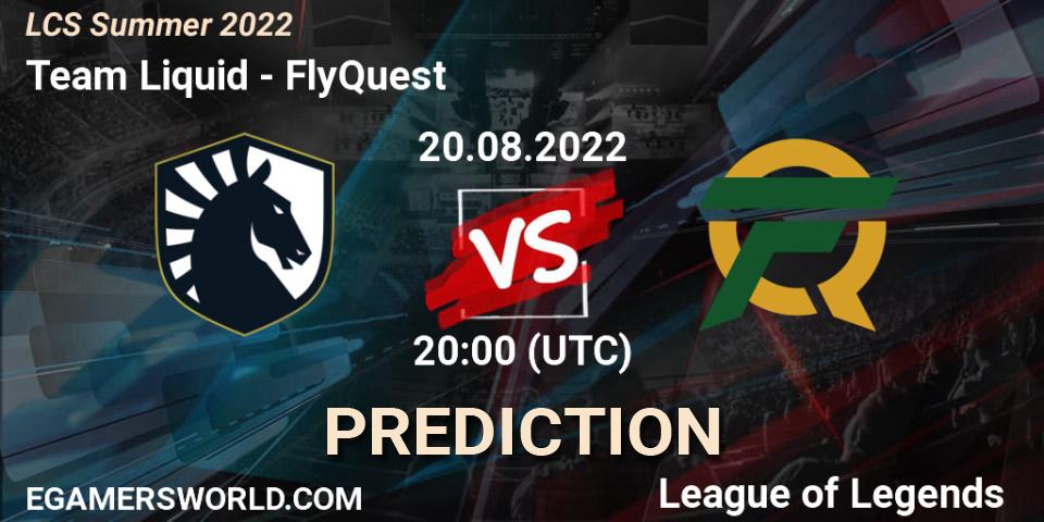 Pronósticos Team Liquid - FlyQuest. 20.08.2022 at 20:00. LCS Summer 2022 - LoL