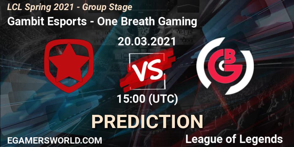 Pronósticos Gambit Esports - One Breath Gaming. 20.03.21. LCL Spring 2021 - Group Stage - LoL