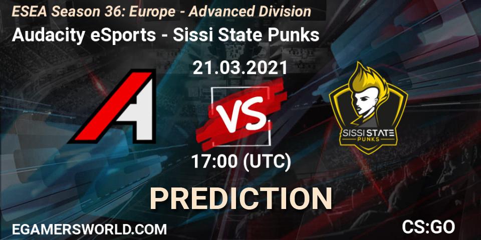 Pronósticos Audacity eSports - Sissi State Punks. 21.03.2021 at 17:00. ESEA Season 36: Europe - Advanced Division - Counter-Strike (CS2)