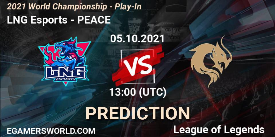 Pronósticos LNG Esports - PEACE. 05.10.2021 at 13:10. 2021 World Championship - Play-In - LoL