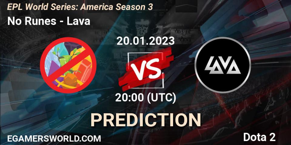Pronósticos No Runes - Lava. 20.01.2023 at 20:00. EPL World Series: America Season 3 - Dota 2