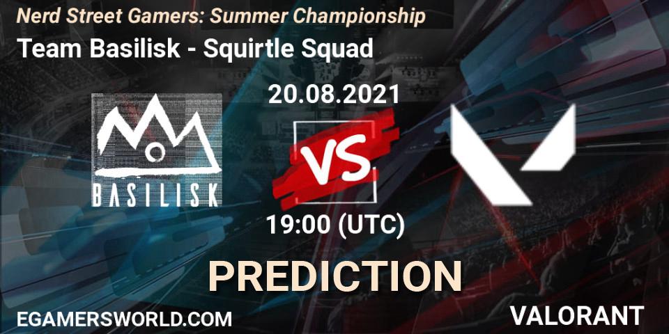 Pronósticos Team Basilisk - Squirtle Squad. 20.08.2021 at 19:00. Nerd Street Gamers: Summer Championship - VALORANT